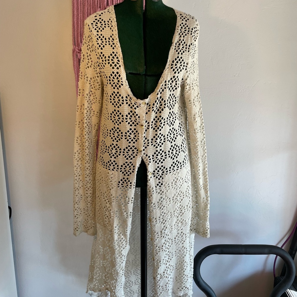 Free people crochet long cardigan